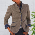 Women Jacket | Tailored Fit with High Collar and Button Front - Evergreen Outfits- Jackets