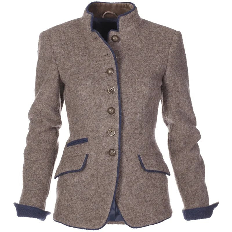 Women Jacket | Tailored Fit with High Collar and Button Front - Evergreen Outfits- Jackets