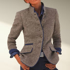 Women Jacket | Tailored Fit with High Collar and Button Front - Evergreen Outfits- Jackets