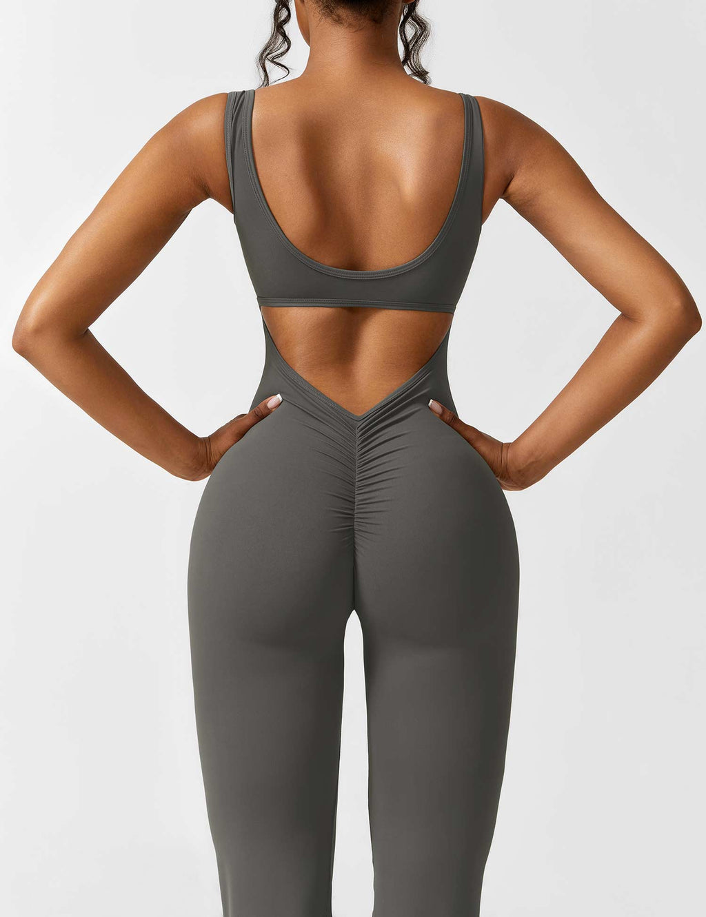 Women Jumpsuit Deep V Neck Cut - Out Back Pleated Fit - Evergreen Outfits - Women Jumpsuit