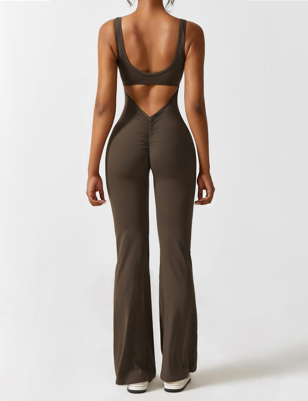 Women Jumpsuit Deep V Neck Cut - Out Back Pleated Fit - Evergreen Outfits - Women Jumpsuit