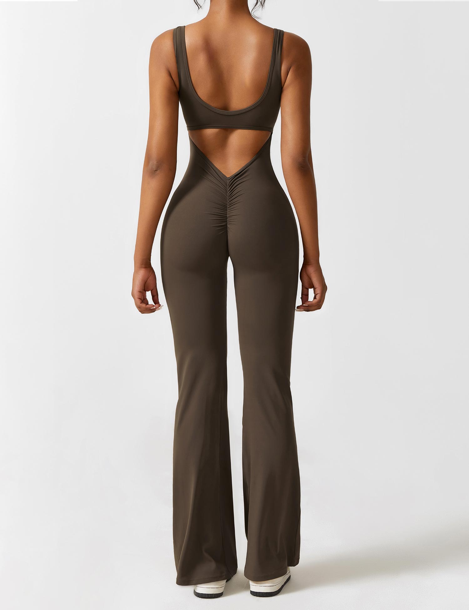 Women Jumpsuit Deep V Neck Cut - Out Back Pleated Fit - Evergreen Outfits - Women Jumpsuit