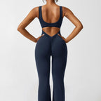 Women Jumpsuit Deep V Neck Cut - Out Back Pleated Fit - Evergreen Outfits - Women Jumpsuit