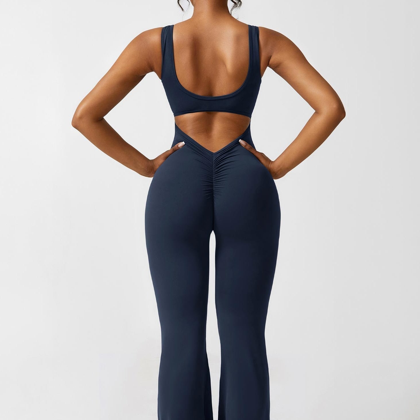 Women Jumpsuit Deep V Neck Cut - Out Back Pleated Fit - Evergreen Outfits - Women Jumpsuit