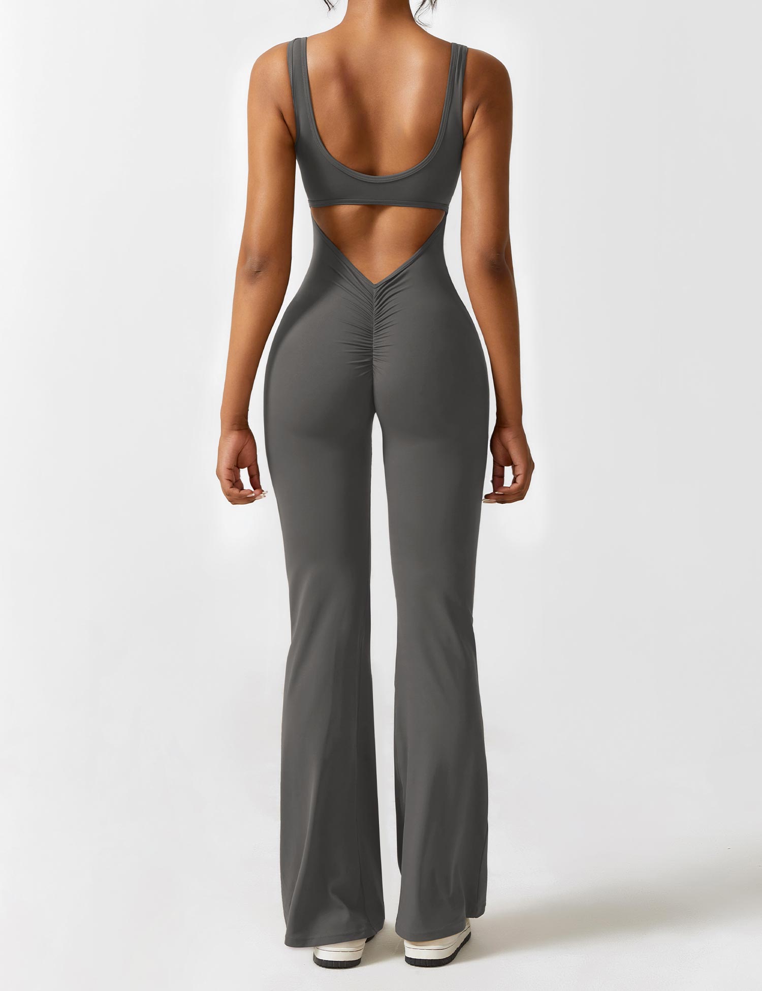 Women Jumpsuit Deep V Neck Cut - Out Back Pleated Fit - Evergreen Outfits - Women Jumpsuit
