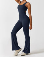 Women Jumpsuit Deep V Neck Cut - Out Back Pleated Fit - Evergreen Outfits - Women Jumpsuit