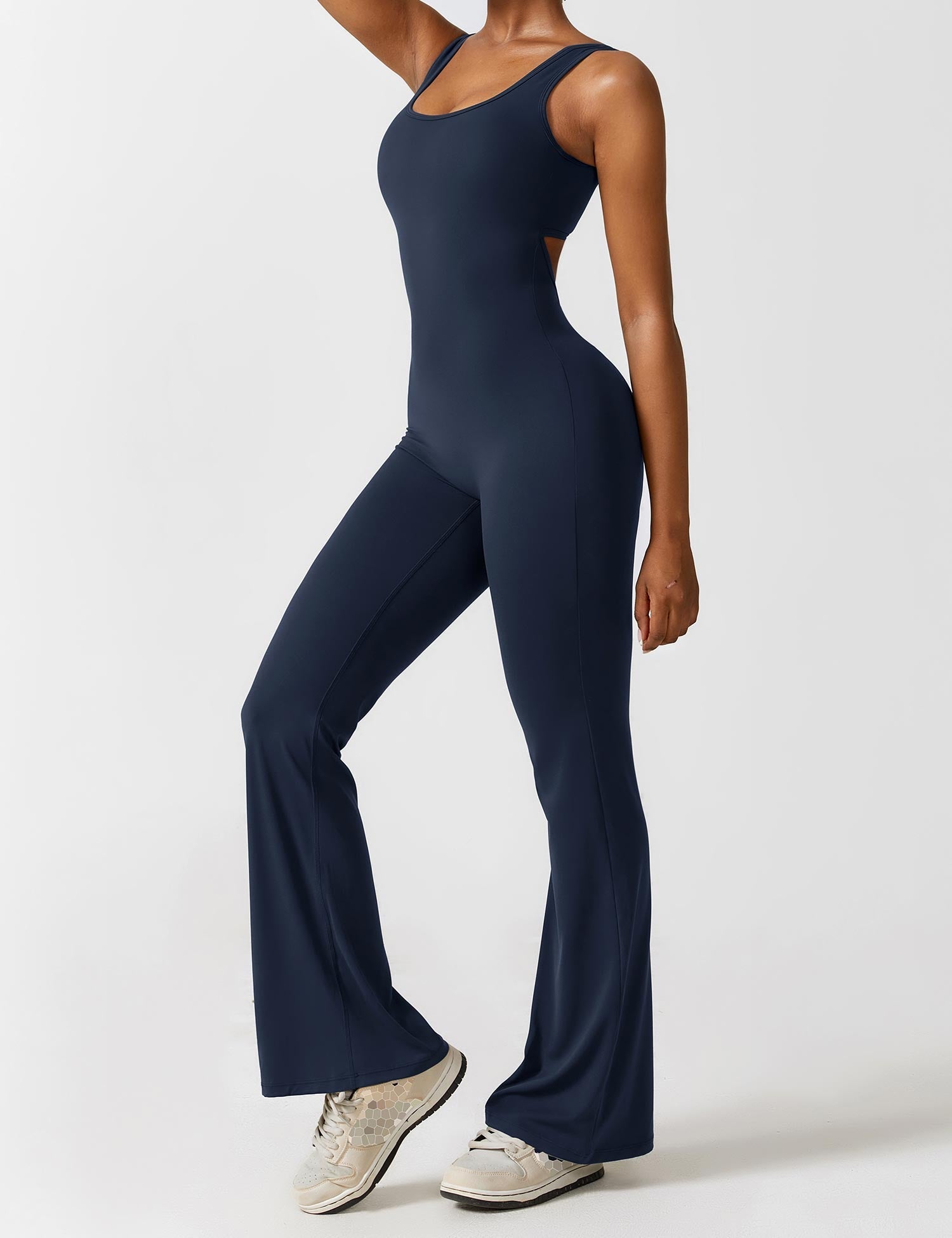Women Jumpsuit Deep V Neck Cut - Out Back Pleated Fit - Evergreen Outfits - Women Jumpsuit
