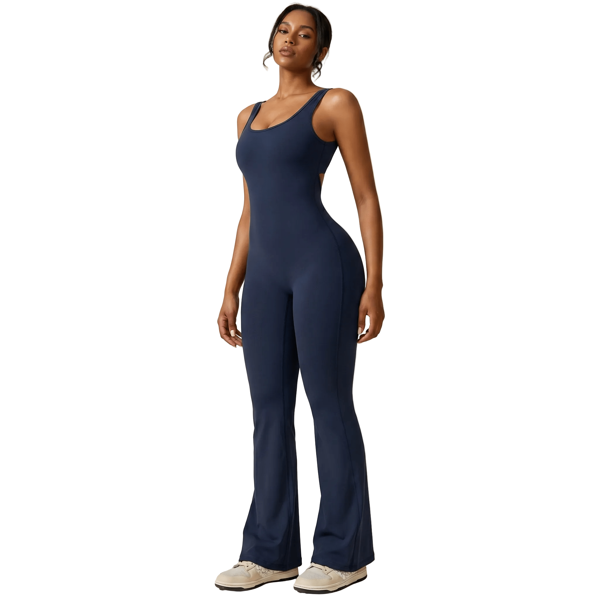 Women Jumpsuit Deep V Neck Cut - Out Back Pleated Fit - Evergreen Outfits - Women Jumpsuit