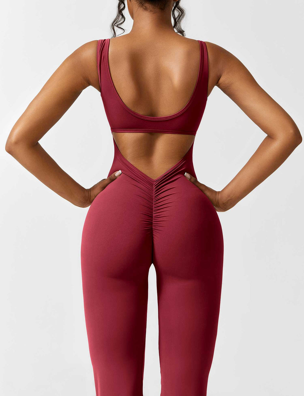 Women Jumpsuit Deep V Neck Cut - Out Back Pleated Fit - Evergreen Outfits - Women Jumpsuit