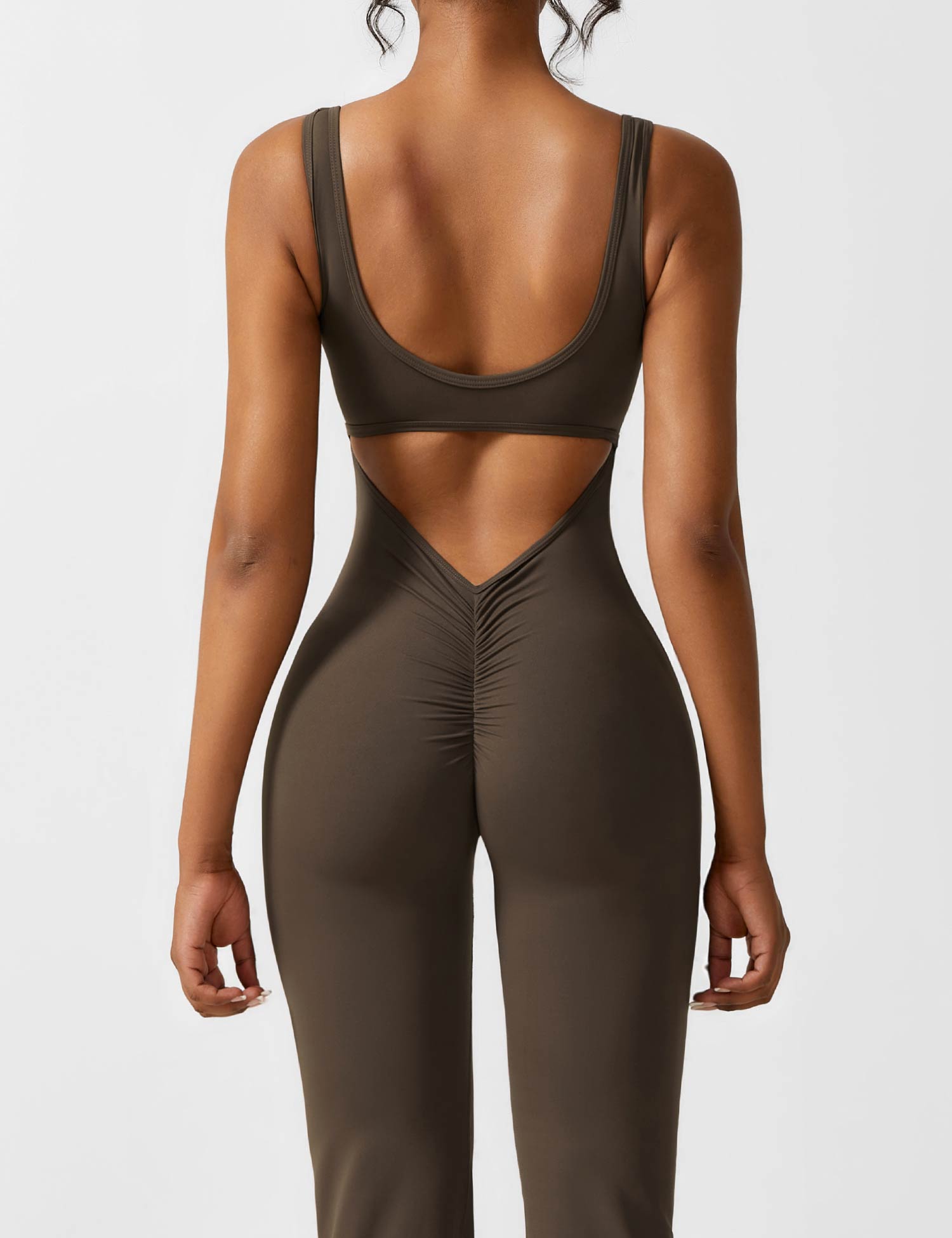 Women Jumpsuit Deep V Neck Cut - Out Back Pleated Fit - Evergreen Outfits - Women Jumpsuit