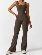Women Jumpsuit Deep V Neck Cut - Out Back Pleated Fit - Evergreen Outfits - Women Jumpsuit