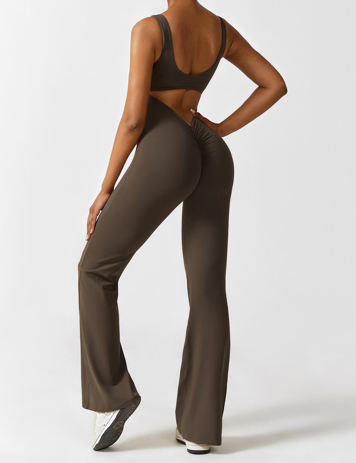 Women Jumpsuit Deep V Neck Cut - Out Back Pleated Fit - Evergreen Outfits - Women Jumpsuit