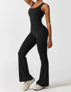 Women Jumpsuit Deep V Neck Cut - Out Back Pleated Fit - Evergreen Outfits - Women Jumpsuit
