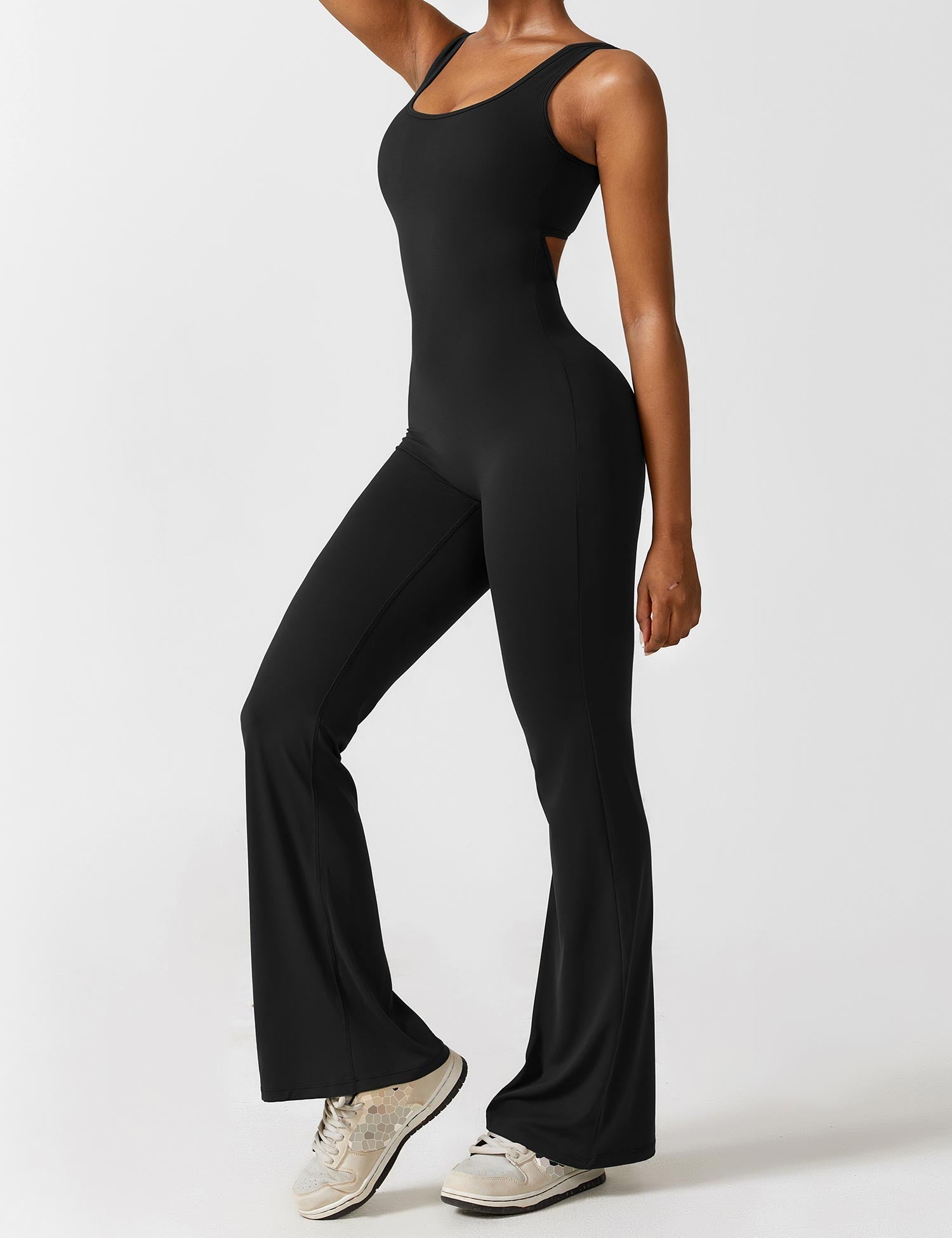 Women Jumpsuit Deep V Neck Cut - Out Back Pleated Fit - Evergreen Outfits - Women Jumpsuit
