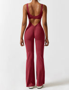 Women Jumpsuit Deep V Neck Cut - Out Back Pleated Fit - Evergreen Outfits - Women Jumpsuit
