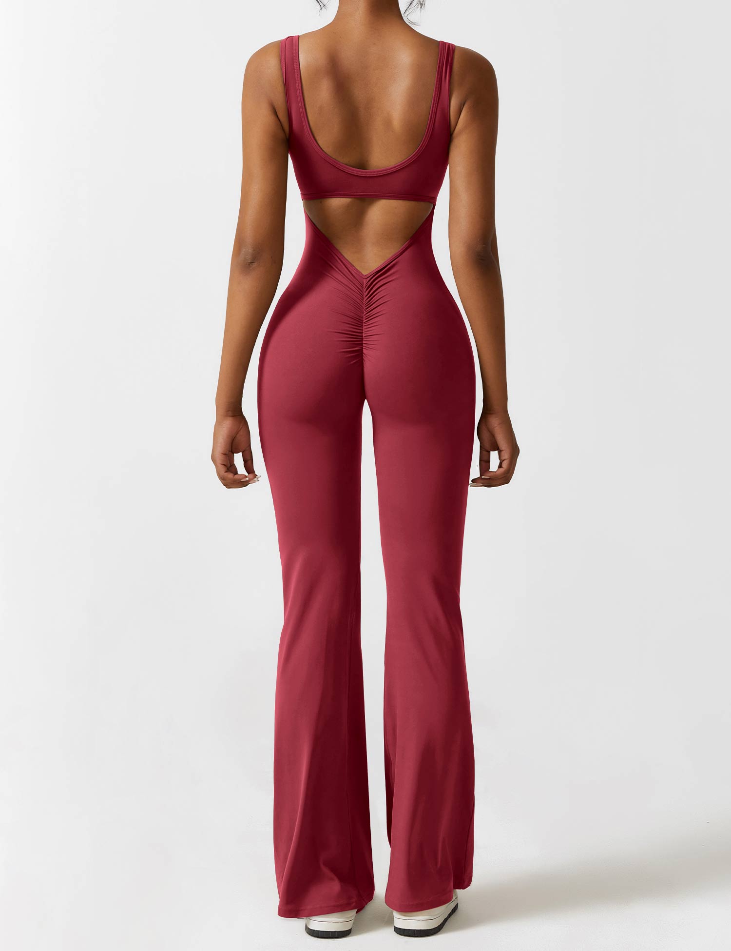 Women Jumpsuit Deep V Neck Cut - Out Back Pleated Fit - Evergreen Outfits - Women Jumpsuit