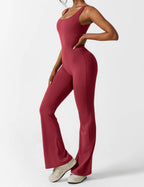 Women Jumpsuit Deep V Neck Cut - Out Back Pleated Fit - Evergreen Outfits - Women Jumpsuit