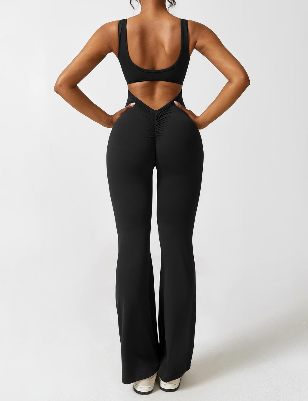 Women Jumpsuit Deep V Neck Cut - Out Back Pleated Fit - Evergreen Outfits - Women Jumpsuit