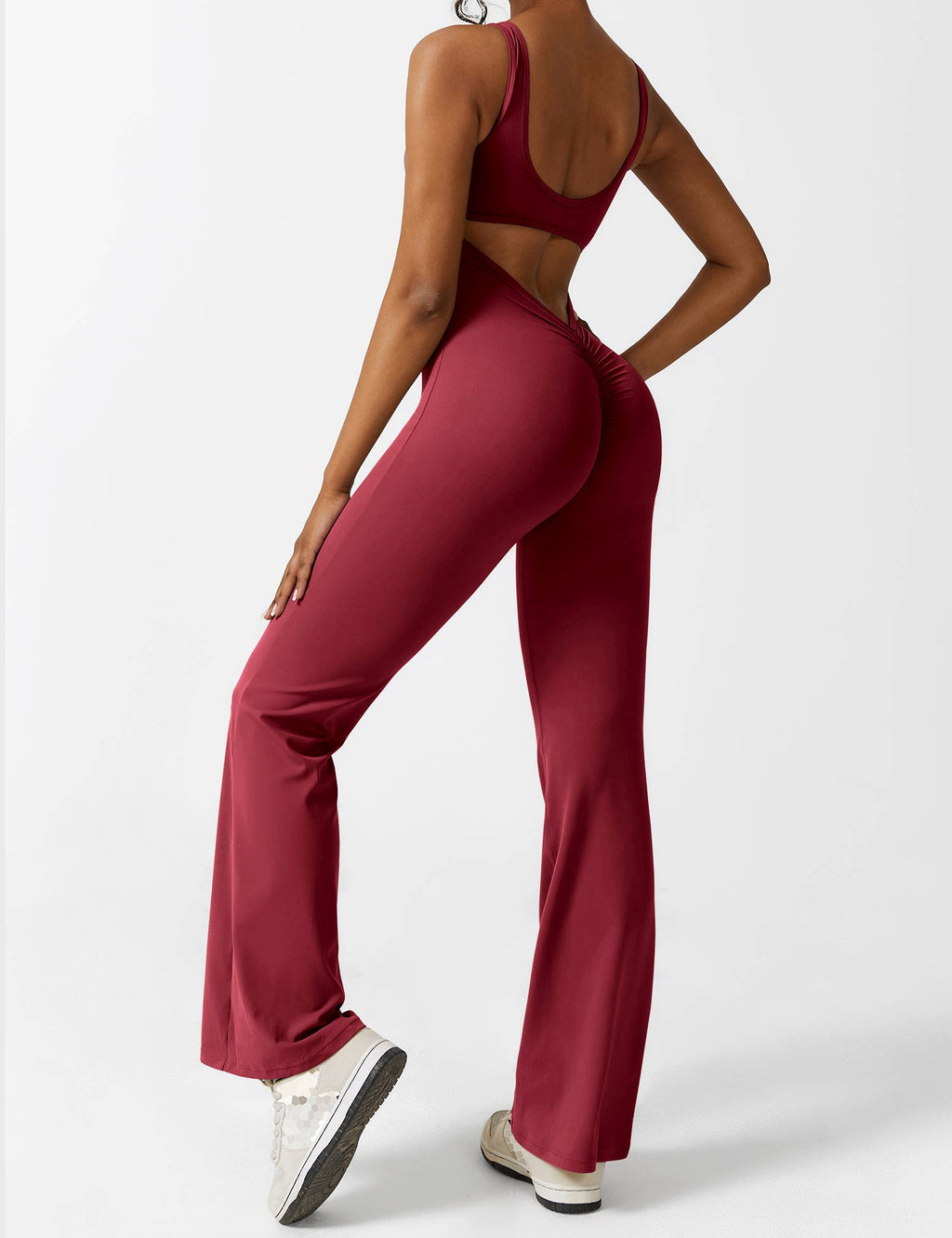 Women Jumpsuit Deep V Neck Cut - Out Back Pleated Fit - Evergreen Outfits - Women Jumpsuit