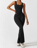 Women Jumpsuit Deep V Neck Cut - Out Back Pleated Fit - Evergreen Outfits - Women Jumpsuit
