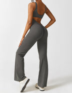 Women Jumpsuit Deep V Neck Cut - Out Back Pleated Fit - Evergreen Outfits - Women Jumpsuit