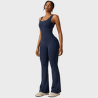 Women Jumpsuit Deep V Neck Cut - Out Back Pleated Fit - Evergreen Outfits - Women Jumpsuit
