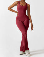 Women Jumpsuit Deep V Neck Cut - Out Back Pleated Fit - Evergreen Outfits - Women Jumpsuit
