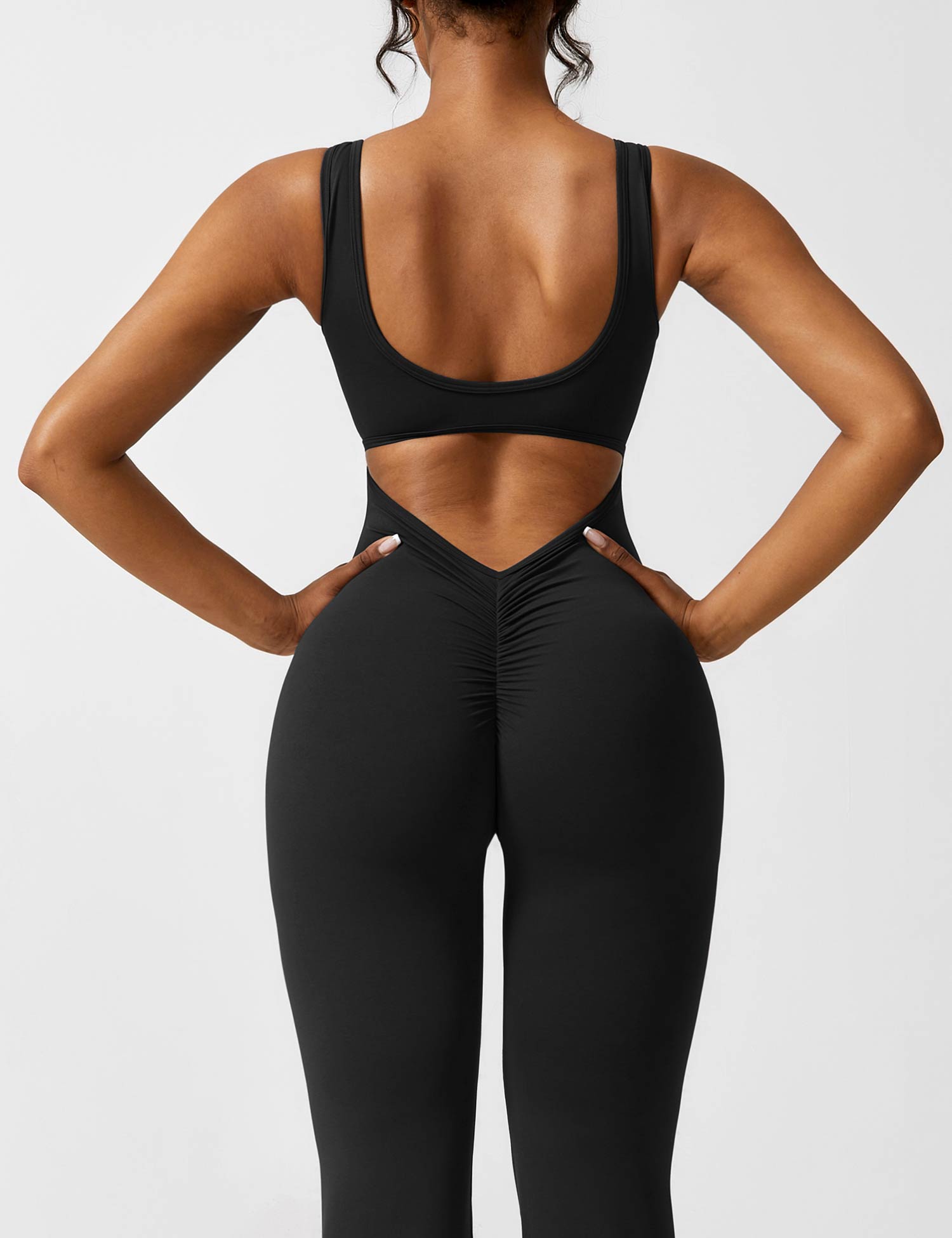 Women Jumpsuit Deep V Neck Cut - Out Back Pleated Fit - Evergreen Outfits - Women Jumpsuit