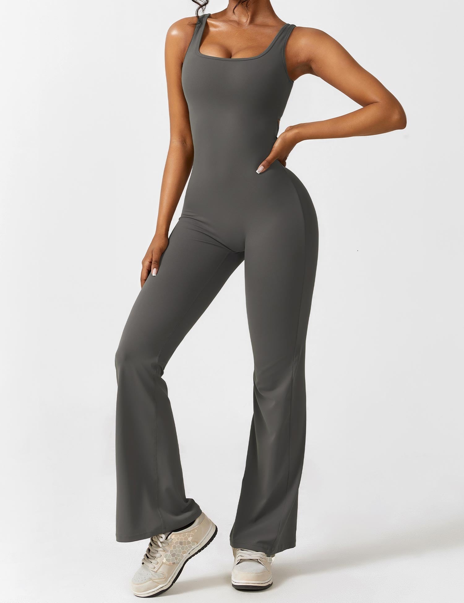 Women Jumpsuit Deep V Neck Cut - Out Back Pleated Fit - Evergreen Outfits - Women Jumpsuit