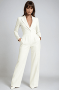 Women Jumpsuit Long Sleeve Plunging V Neck Wide Leg Fit - Evergreen Outfits - Women Jumpsuit