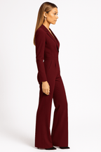 Women Jumpsuit Long Sleeve Plunging V Neck Wide Leg Fit - Evergreen Outfits - Women Jumpsuit