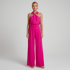 Women Jumpsuit Sleeveless Halter Neck Wide Leg Fit Design - Evergreen Outfits - Women Jumpsuit