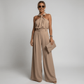 Women Jumpsuit Sleeveless Halter Neck Wide Leg Fit Design - Evergreen Outfits - Women Jumpsuit