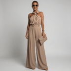 Women Jumpsuit Sleeveless Halter Neck Wide Leg Fit Design - Evergreen Outfits - Women Jumpsuit