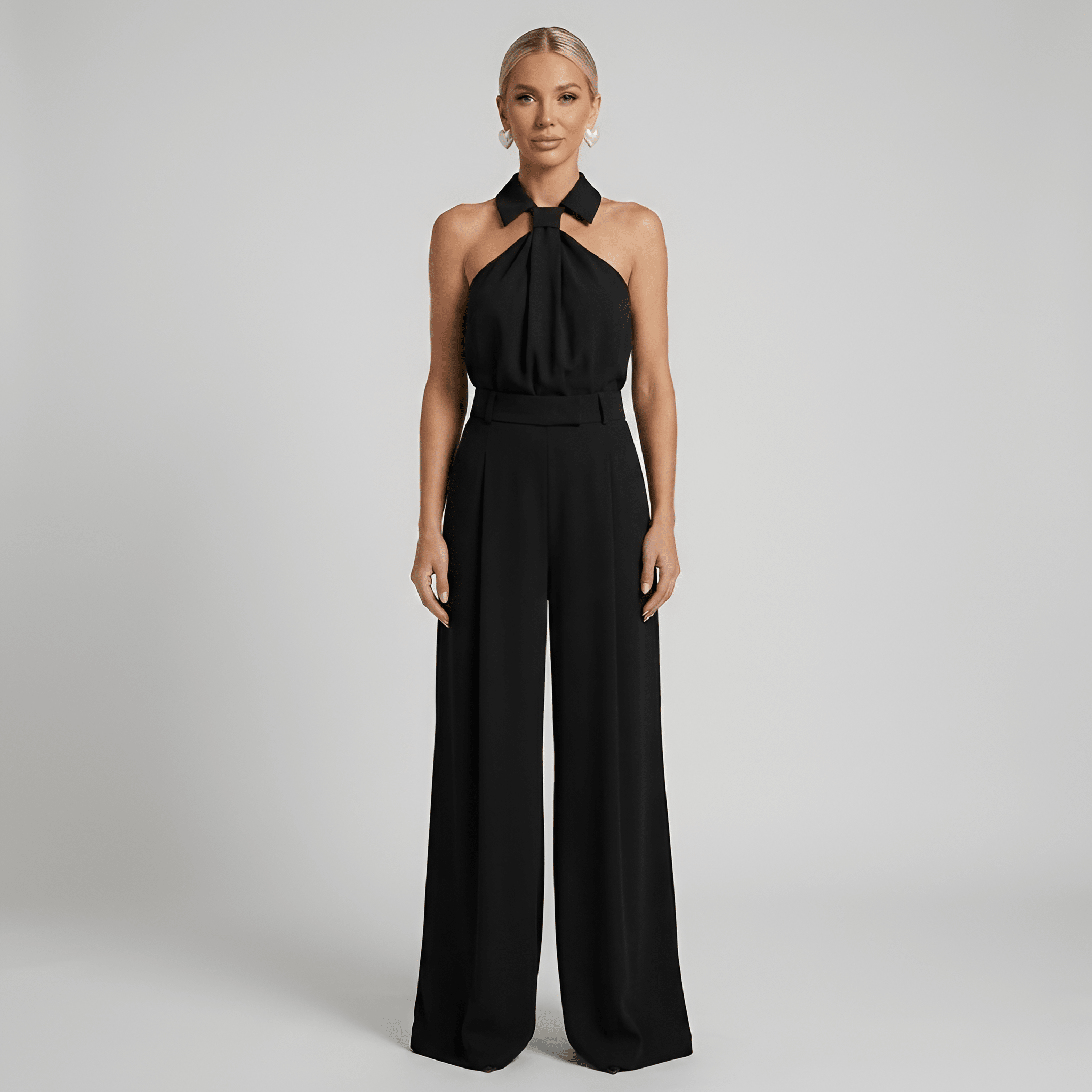 Women Jumpsuit Sleeveless Halter Neck Wide Leg Fit Design - Evergreen Outfits - Women Jumpsuit
