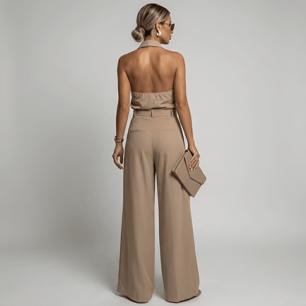 Women Jumpsuit Sleeveless Halter Neck Wide Leg Fit Design - Evergreen Outfits - Women Jumpsuit
