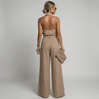 Women Jumpsuit Sleeveless Halter Neck Wide Leg Fit Design - Evergreen Outfits - Women Jumpsuit