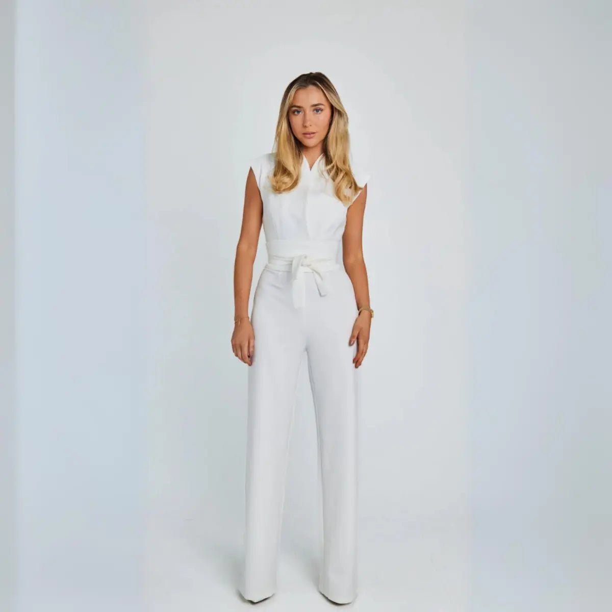 Women Jumpsuit Sleeveless Tailored Full Length Wide Leg Fit - Evergreen Outfits - Women Jumpsuit