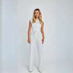 Women Jumpsuit Sleeveless Tailored Full Length Wide Leg Fit - Evergreen Outfits - Women Jumpsuit