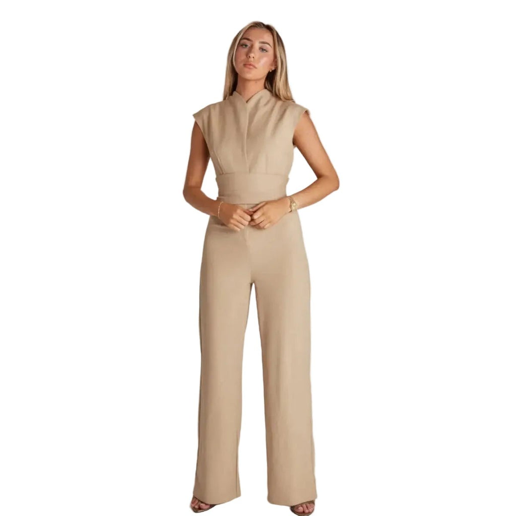 Women Jumpsuit Sleeveless Tailored Full Length Wide Leg Fit - Evergreen Outfits - Women Jumpsuit