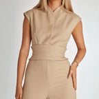 Women Jumpsuit Sleeveless Tailored Full Length Wide Leg Fit - Evergreen Outfits - Women Jumpsuit