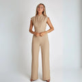 Women Jumpsuit Sleeveless Tailored Full Length Wide Leg Fit - Evergreen Outfits - Women Jumpsuit
