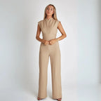 Women Jumpsuit Sleeveless Tailored Full Length Wide Leg Fit - Evergreen Outfits - Women Jumpsuit