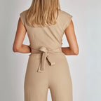 Women Jumpsuit Sleeveless Tailored Full Length Wide Leg Fit - Evergreen Outfits - Women Jumpsuit