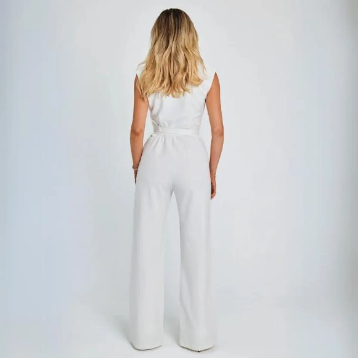 Women Jumpsuit Sleeveless Tailored Full Length Wide Leg Fit - Evergreen Outfits - Women Jumpsuit