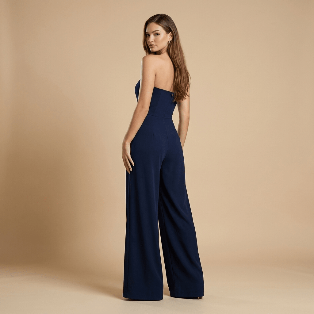 Women Jumpsuit Strapless Structured Wide Leg Tailored Fit - Evergreen Outfits - Women Jumpsuit