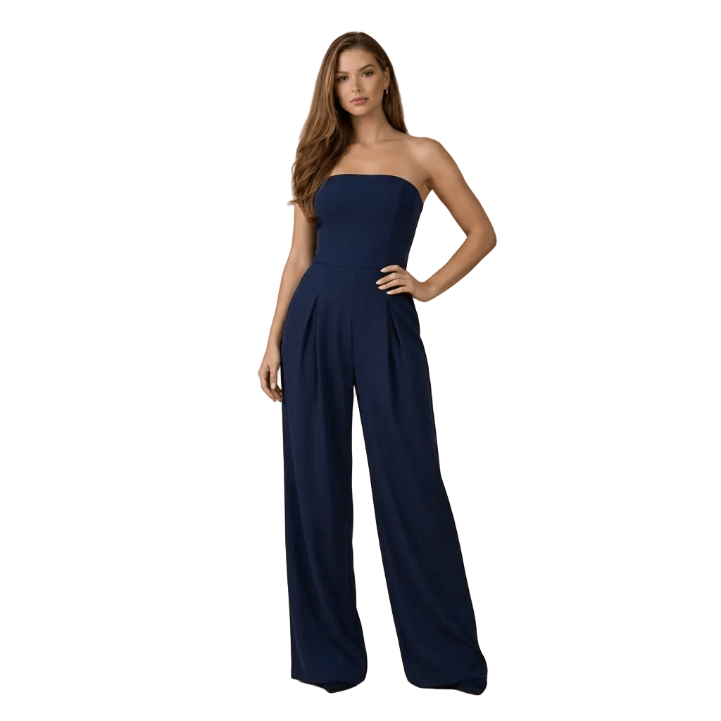 Women Jumpsuit Strapless Structured Wide Leg Tailored Fit - Evergreen Outfits - Women Jumpsuit