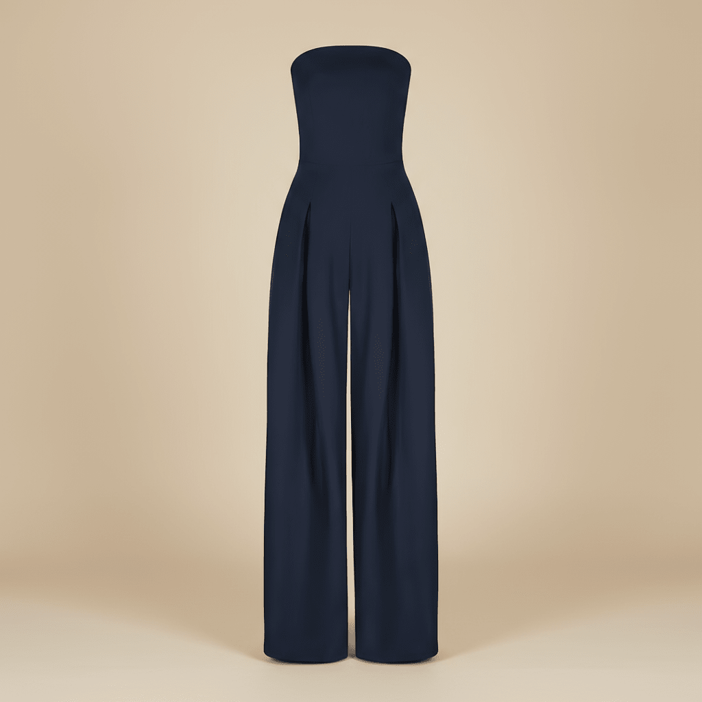 Women Jumpsuit Strapless Structured Wide Leg Tailored Fit - Evergreen Outfits - Women Jumpsuit