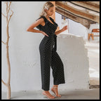 Women Jumpsuit | V-Neck Ruffle Trim with Tie-Waist Belt - Evergreen Outfits- Suits