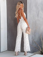 Women Jumpsuit V - Neck Sleeveless Wide Leg Fitted Bodice - Evergreen Outfits - Women Jumpsuit